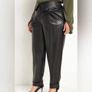 Faux Leather Pants with Foldover Waist